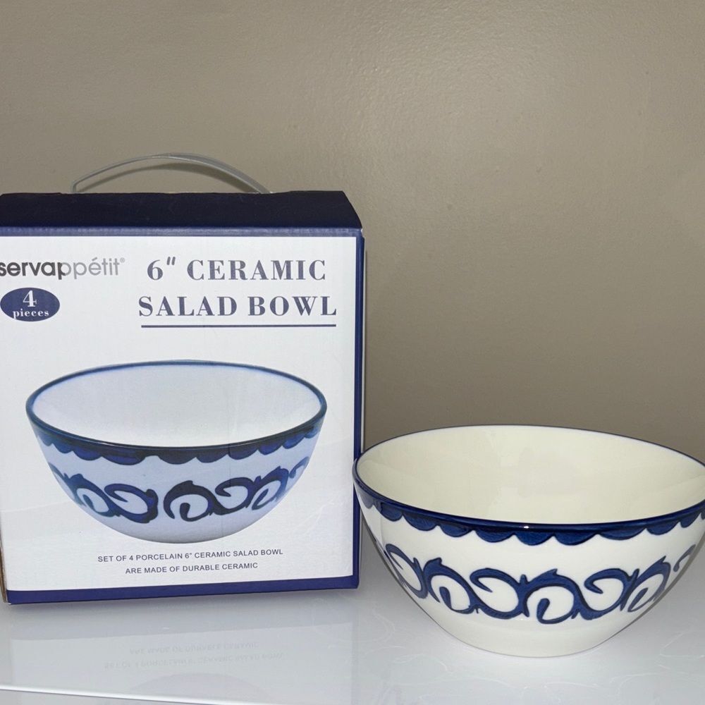 Servappetit Set Of 4 Porcelain 6”Ceramic Salad Bowls